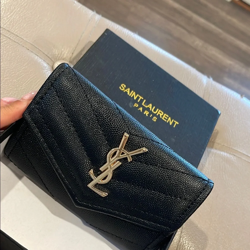 Saint Laurent Black Quilted Leather Clutch with Chevron Pattern - Picture 1 of 6